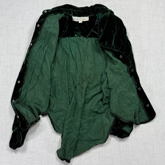 Vintage Norma Kamali Button Down Shirt Green Velvet Long Sleeves Size S Small - Picture 6 of 14